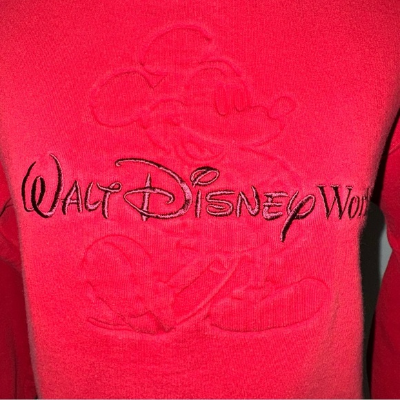 Vintage 90s Mickey Mouse Walt Disney World Red Crewneck Sweater Small Pullover - Picture 2 of 10
